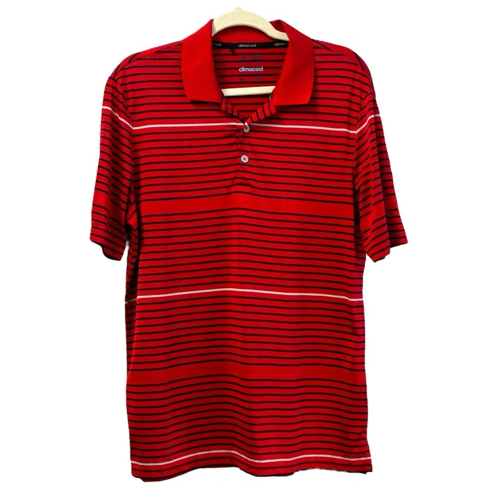 Adidas Men's Climacool Red Striped Short Sleeve Golf Polo Shirt Sz M